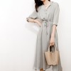 Elegant V-Neck Drawstring Waist Shirt Dress