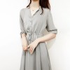Elegant V-Neck Drawstring Waist Shirt Dress