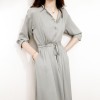 Elegant V-Neck Drawstring Waist Shirt Dress