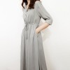 Elegant V-Neck Drawstring Waist Shirt Dress