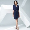 Navy Blue Slit Belt Dress