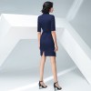 Navy Blue Slit Belt Dress