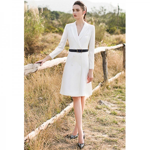 Workplace women's white commuting dress OL style professional attire