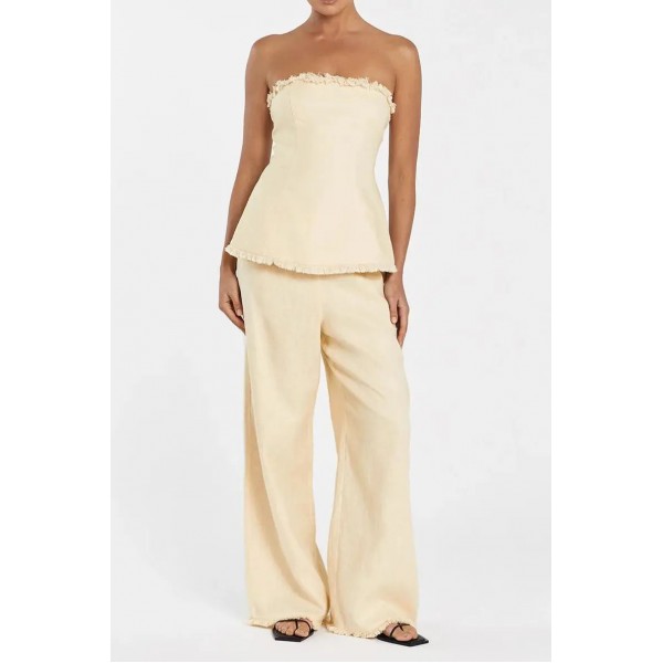 ZAHARA LEMON LINEN FRINGED PANT