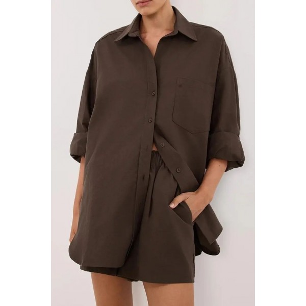RHEA BITTER CHOC COTTON SHIRT