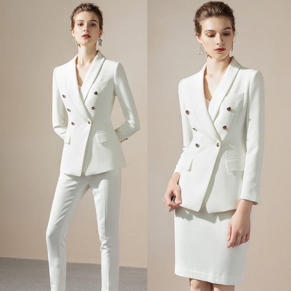 White Double-breasted Fashionable Temperament Suit