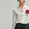 Rose Embroidered OL Commuter Cotton Linen Shirt