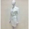 Fashion Women White Long-sleeved V-neck Suit and Short Skirt Two-piece