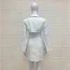 Fashion Women White Long-sleeved V-neck Suit and Short Skirt Two-piece