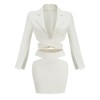 Fashion Women White Long-sleeved V-neck Suit and Short Skirt Two-piece