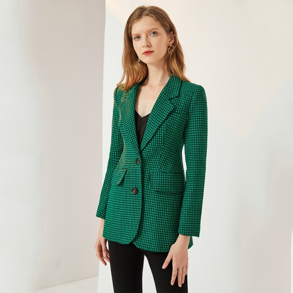 Sleek Commuter Houndstooth Single-Breasted Blazer