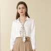 Women's Printed Ribbon V-Neck OL Chiffon Shirt