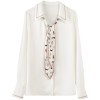 Women's Printed Ribbon V-Neck OL Chiffon Shirt