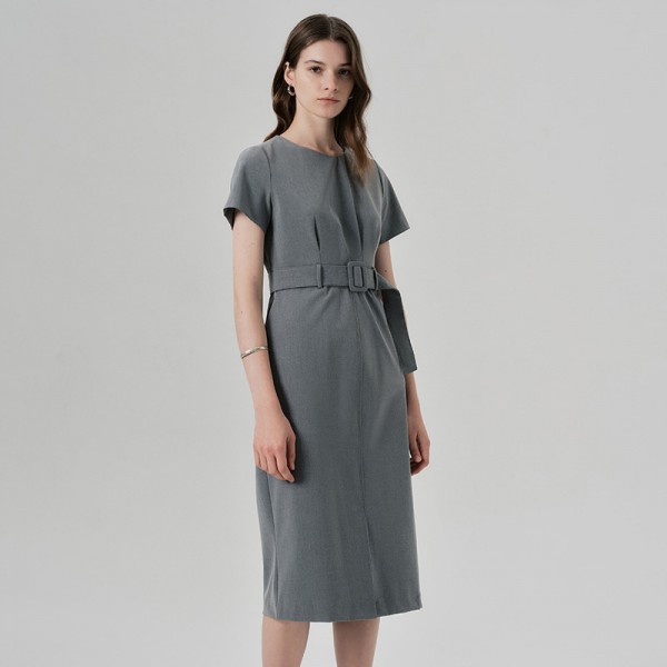 Fashionable Temperament Commuter Waist Gray Suit Dress