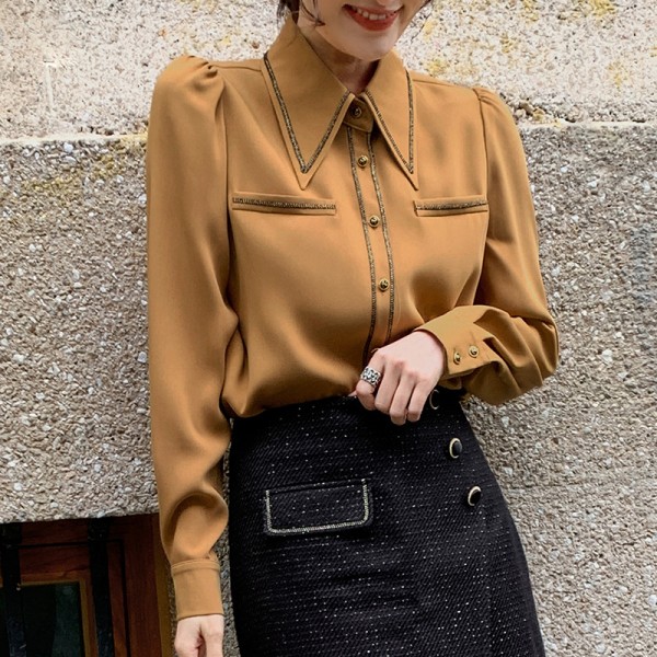 Shiny silk fabric sleeve T-shape shirt