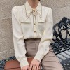 Shiny silk fabric sleeve T-shape shirt