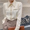 Shiny silk fabric sleeve T-shape shirt